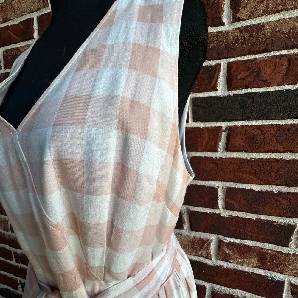 ANTONIO MELANI Peach & White Checked Sleeveless Maxi Dress with Waist Tie - Picture 3 of 5